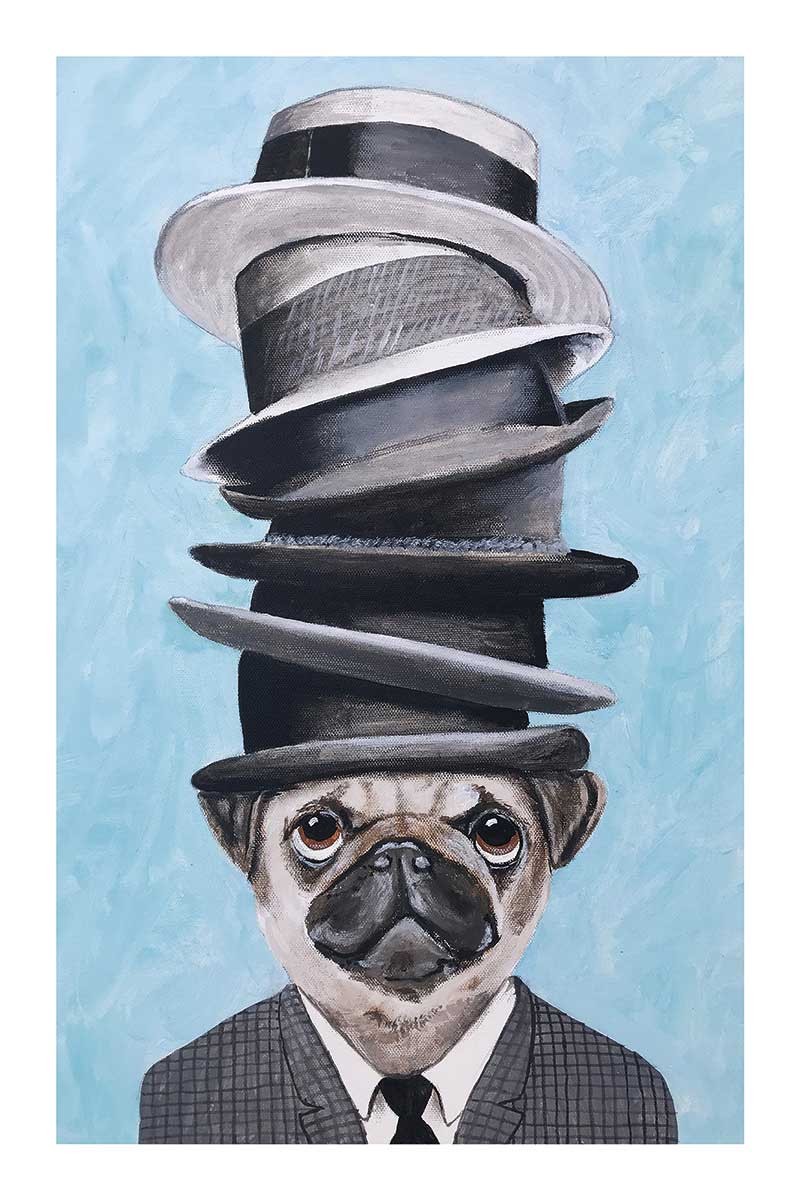 Pug with Stacked Hats