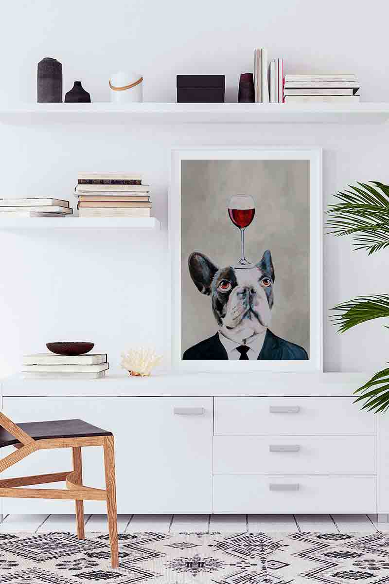 French  Bulldog with wineglass 2